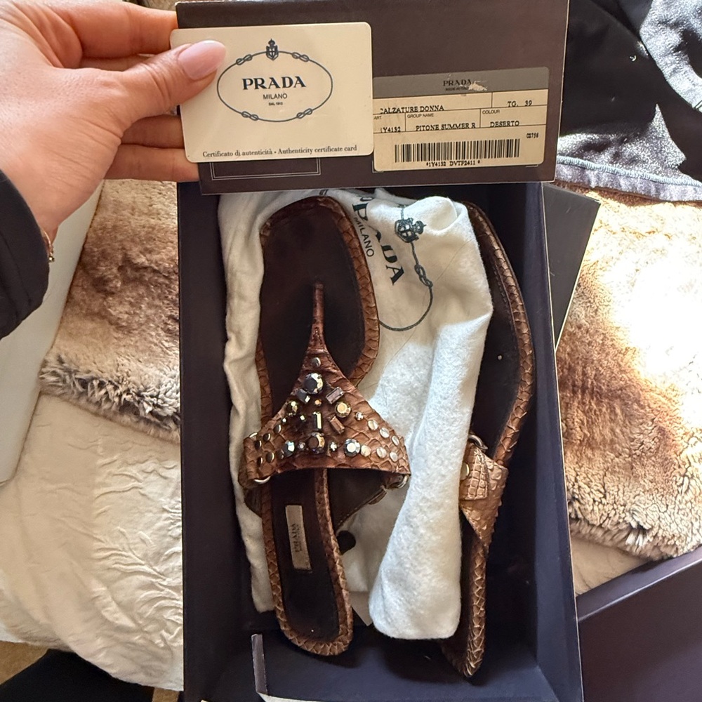Prada Brown Studded Sandals
